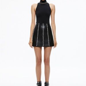 Alice & Olivia Lecia Embellished Vegan Leather Mini Skirt
